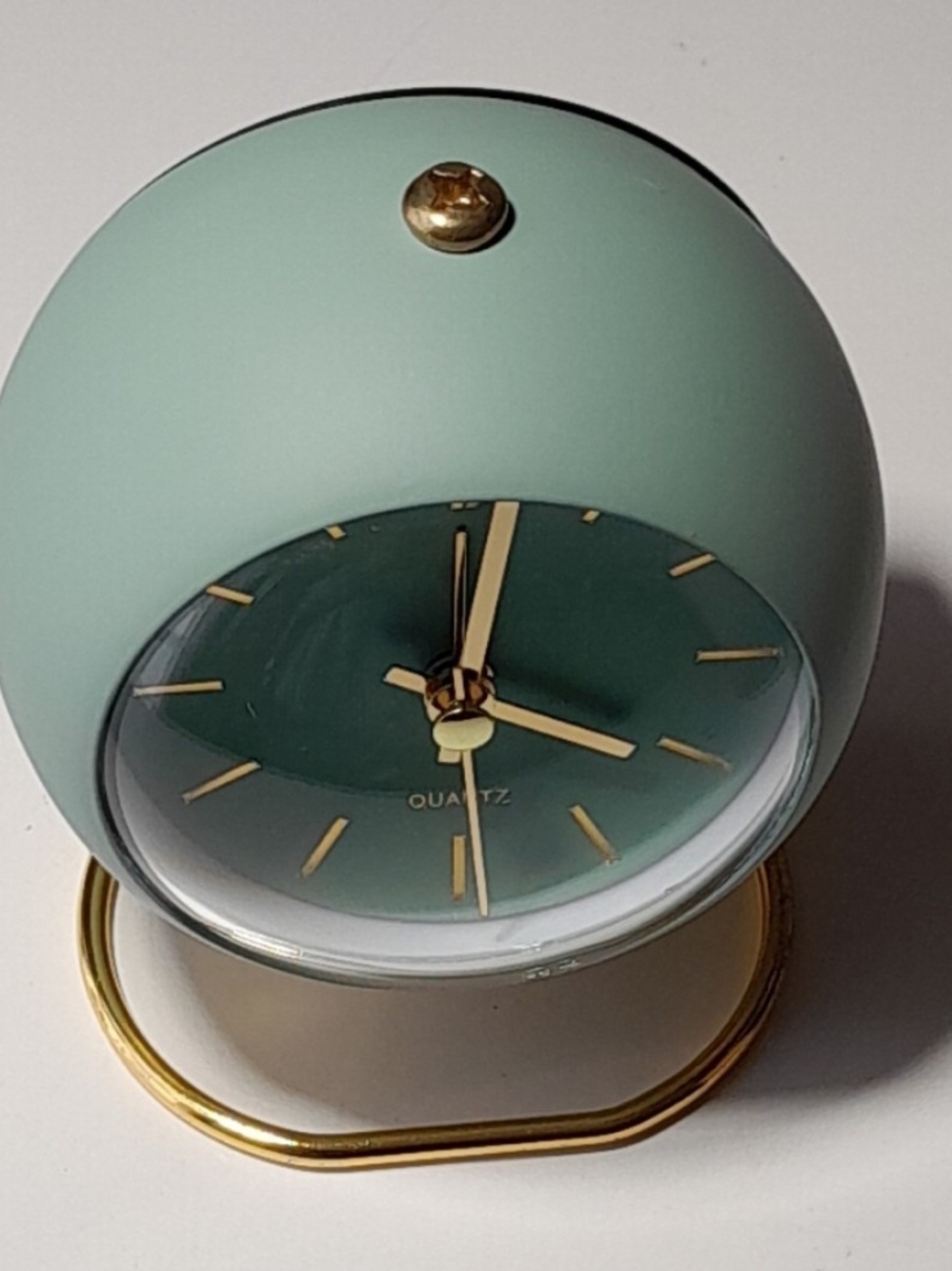 Mint Green Quartz Desk Clock with Gold Accents